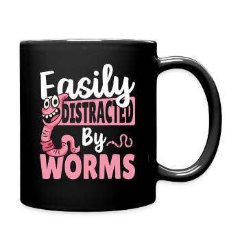 Easily Distracted By Worms Worm Farming - Full Colour Mug - black - Right