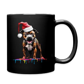 Staffordshire Bull Terrier dans un chapeau de Noël - Mug uni - noir - Droite