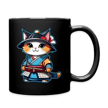 Cute samurai cat - Full Colour Mug - black - Right