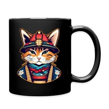 Cute samurai cat - Full Colour Mug - black - Right