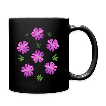 Œillets légers fleurs roses - Mug uni - noir - Droite