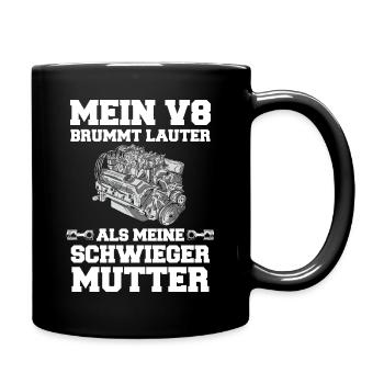 V8 Motor 8 Zylinder Hubraum Auto Tuning Tuner - Tasse einfarbig - Schwarz - Rechts