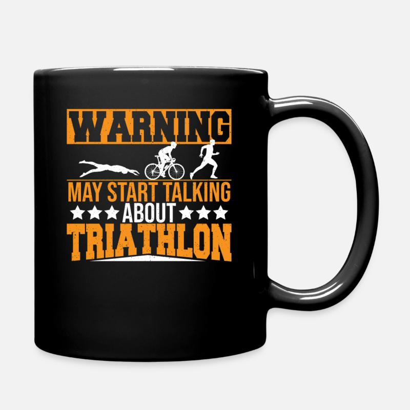 Triathleten-Warnung kann anfangen, über Triathlon - Tasse einfarbig - Schwarz