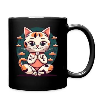 A Cat Doing the Lotus Yoga Pose - Full Colour Mug - black - Right