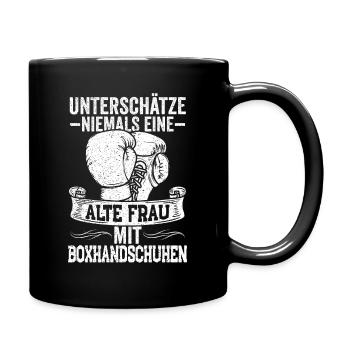 Unterschätze niemals eine alte Frau mit - Tasse einfarbig - Schwarz - Rechts