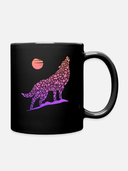 Heulender Wolf Wolfssilhouette Kinder Damen Wölfe - Tasse einfarbig - Schwarz