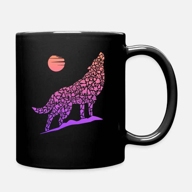Heulender Wolf Wolfssilhouette Kinder Damen Wölfe - Tasse einfarbig - Schwarz