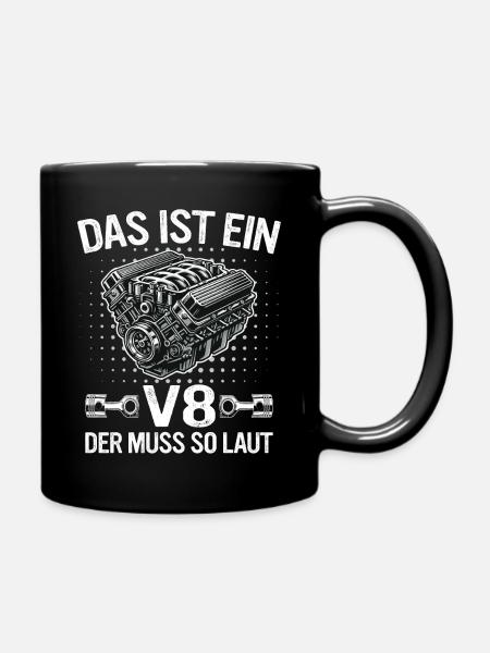 V8 Motor 8 Zylinder Hubraum Auto Tuning Tuner - Tasse einfarbig - Schwarz