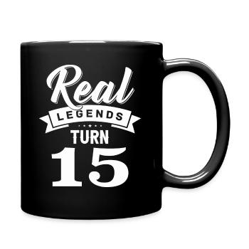 Real legends turn 15, 15 Birthday - Full Colour Mug - black - Right