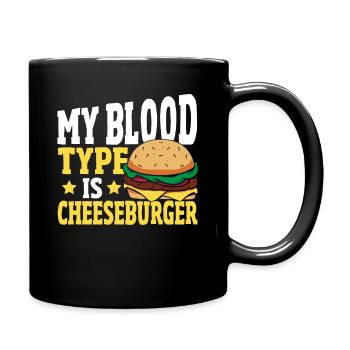 Hamburger Käse Meine Blutgruppe ist Cheeseburger - Tasse einfarbig - Schwarz - Rechts