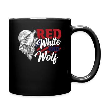 Wild Happy 4th Of July USA Howling Wolves under - Full Colour Mug - black - Right