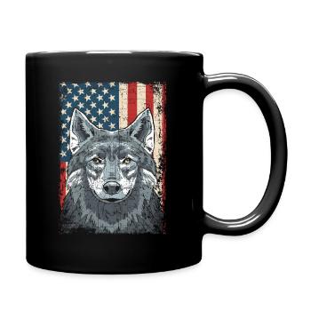 Wolf 4th of July American Flag Howling Wolves - Full Colour Mug - black - Right