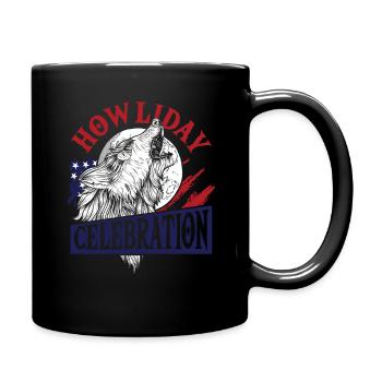 Wolf 4th of July American Flag Howling Wolves - Full Colour Mug - black - Right