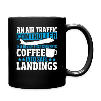 Luftverkehr Luftfahrt Landebahn Fluglotse Kostüm - Tasse einfarbig - Schwarz - Rechts