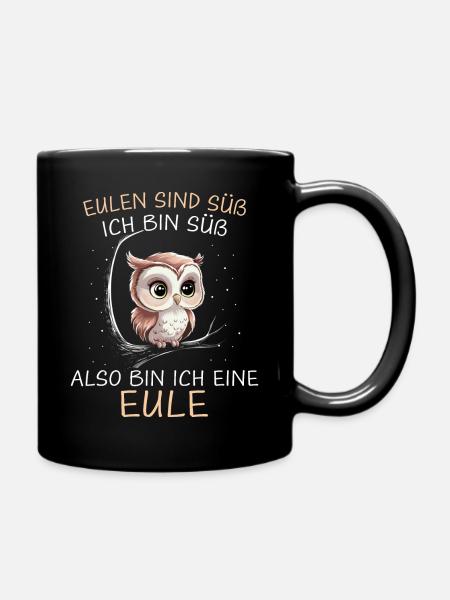 Nachteule Eule Eulen Vogel - Tasse einfarbig - Schwarz