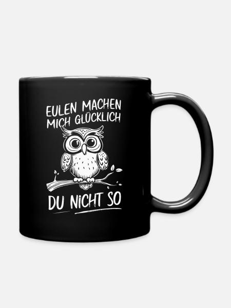 Nachteule Eule Eulen Vogel - Tasse einfarbig - Schwarz