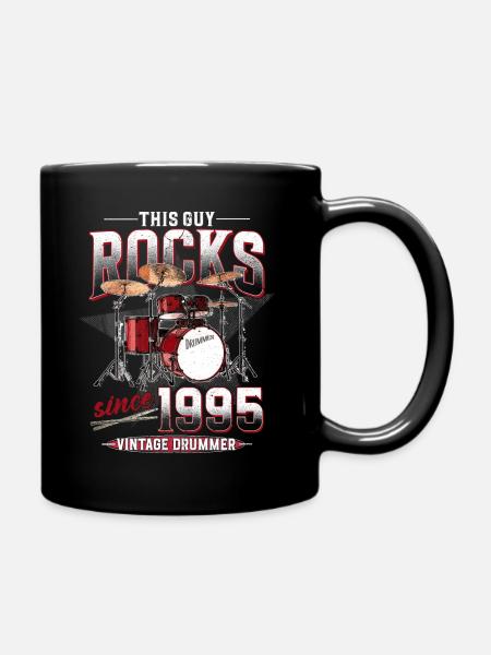 1995 Vintage Drum Drummer Birthday - Full Colour Mug - black