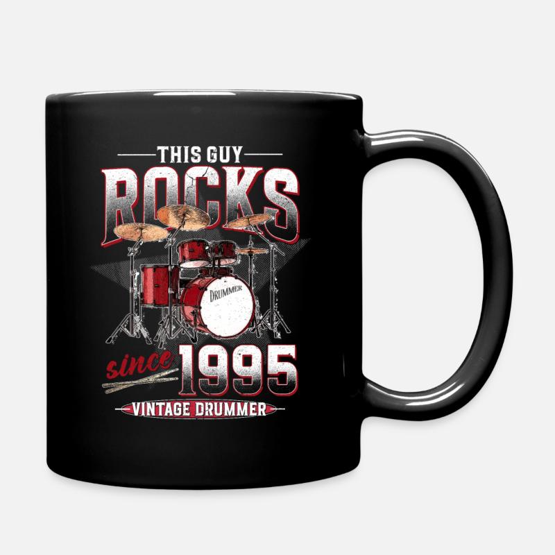 1995 Vintage Drum Drummer Birthday - Full Colour Mug - black