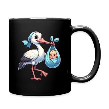 Niedliche Illustration eines Storches mit Baby im - Tasse einfarbig - Schwarz - Rechts