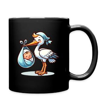 Cute stork with baby motif – welcome - Full Colour Mug - black - Right