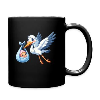 Niedlicher Klapperstorch Mit Baby Motiv - Tasse einfarbig - Schwarz - Rechts