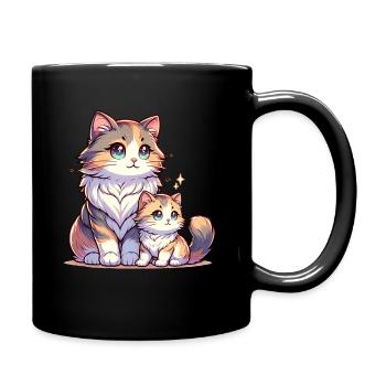 Maman mignonne et bébés chats avec de grands yeux - Mug uni - noir - Droite