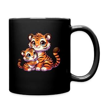 Mignon tigre famille avec bébé et maman tigre - Mug uni - noir - Droite