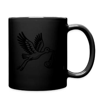 Une cigogne apporte un bébé, symbole de naissance et de joie - Mug uni - noir - Droite