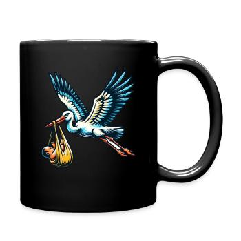 La cigogne apporte un cadeau pour bébé nouveau-né - Mug uni - noir - Droite