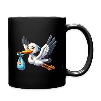 Cigogne avec bébé dans un vêtement - Bienvenue bébé - Mug uni - noir - Droite