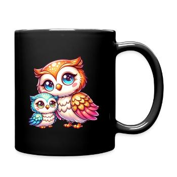 Eulenfamilie Mit Großen Augen Und Bunter - Tasse einfarbig - Schwarz - Rechts