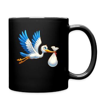 Niedlicher Storch Mit Babybündel Illustration - Tasse einfarbig - Schwarz - Rechts