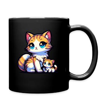 Süße Katzenmama mit Baby Illustration - Tasse einfarbig - Schwarz - Rechts