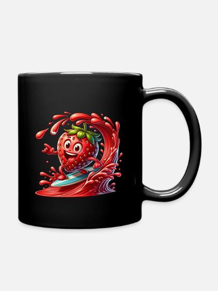 Surf de fraises sur des vagues juteuses - Mug uni - noir