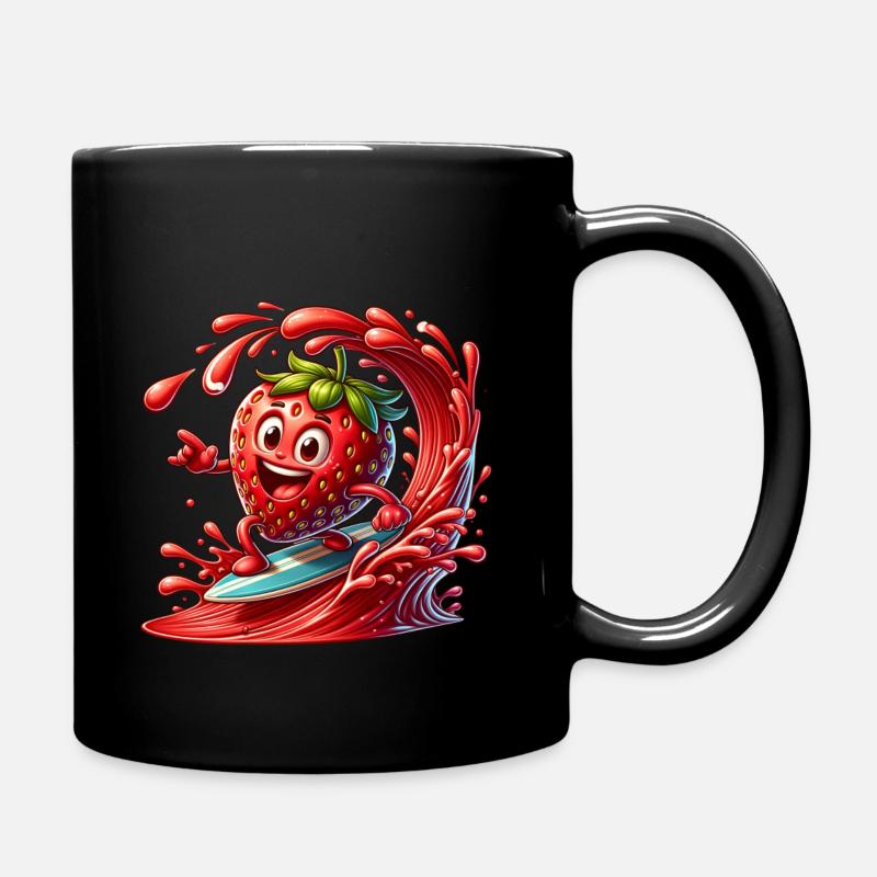 Surf de fraises sur des vagues juteuses - Mug uni - noir
