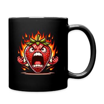 Wütende Erdbeere mit Flammen Hintergrund - Tasse einfarbig - Schwarz - Rechts
