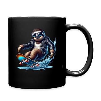 Lässiges Skateboard-Faultier Im Lederjacke - Tasse einfarbig - Schwarz - Rechts