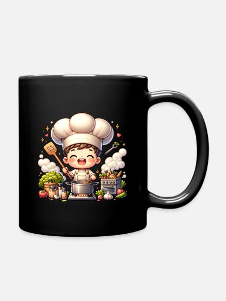 Fröhlicher Koch in der Küche - Tasse einfarbig - Schwarz