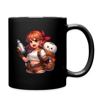 Adventurous anime heroine with backpack - Full Colour Mug - black - Right