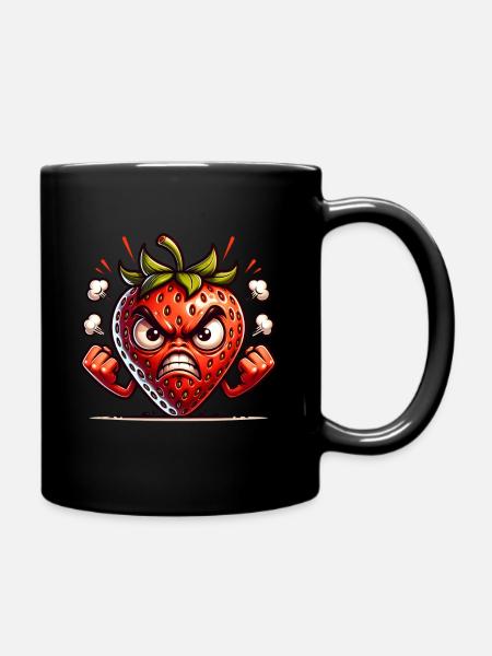 Wütende Erdbeere mit Comic-Stil - Tasse einfarbig - Schwarz
