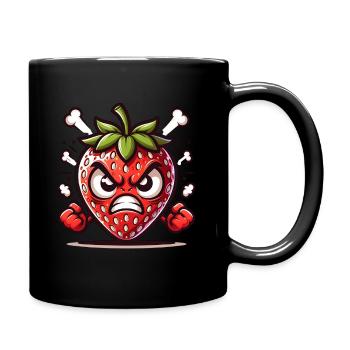 Wütende Erdbeere Cartoon Illustration - Tasse einfarbig - Schwarz - Rechts