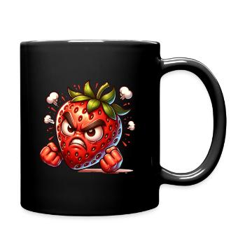Wütende Erdbeere Cartoon Illustration - Tasse einfarbig - Schwarz - Rechts