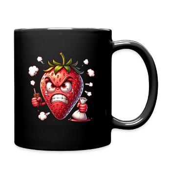 Angry strawberry with chocolate and sugar cone - Full Colour Mug - black - Right