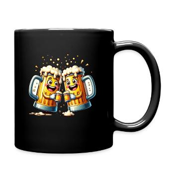 Happy beer mugs celebrate together - Full Colour Mug - black - Right