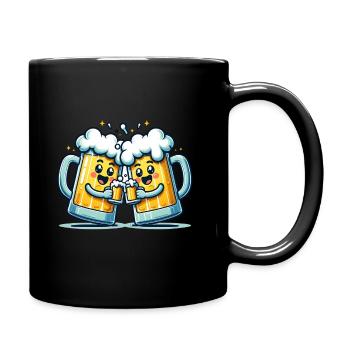 Fröhliche Bierkrüge Prost Cartoon Design - Tasse einfarbig - Schwarz - Rechts