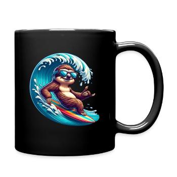Entspannter Faultier-Surfer Auf Welle - Tasse einfarbig - Schwarz - Rechts