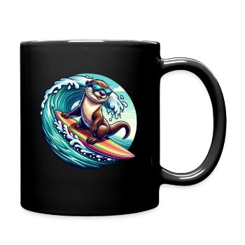 Cool Surfing Otter Illustration with Sunglasses - Full Colour Mug - black - Right