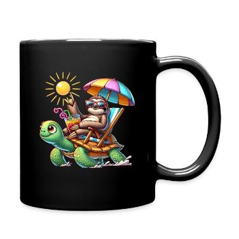 Entspannter Faultier-Sommertag mit Schildkröte - Tasse einfarbig - Schwarz - Rechts