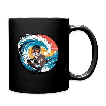 Cool Otter On Skateboard In Wave - Full Colour Mug - black - Right