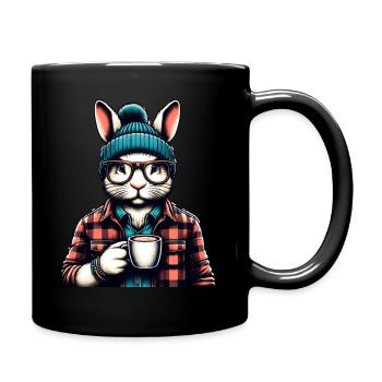 Lapin aimant le café avec verres et capuchon - Mug uni - noir - Droite